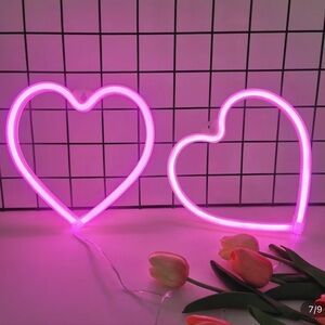 NEW NEON LED SET OF 2 PINK HEART LIGHTS